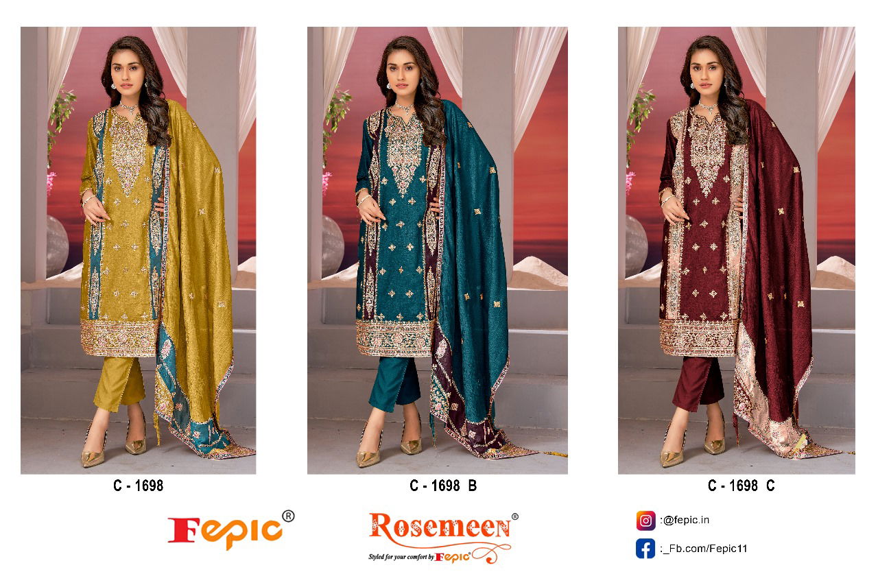 Rosemeen By Fepic Organza Embroidery Pakistani Suits Wholesale Price In Surat
